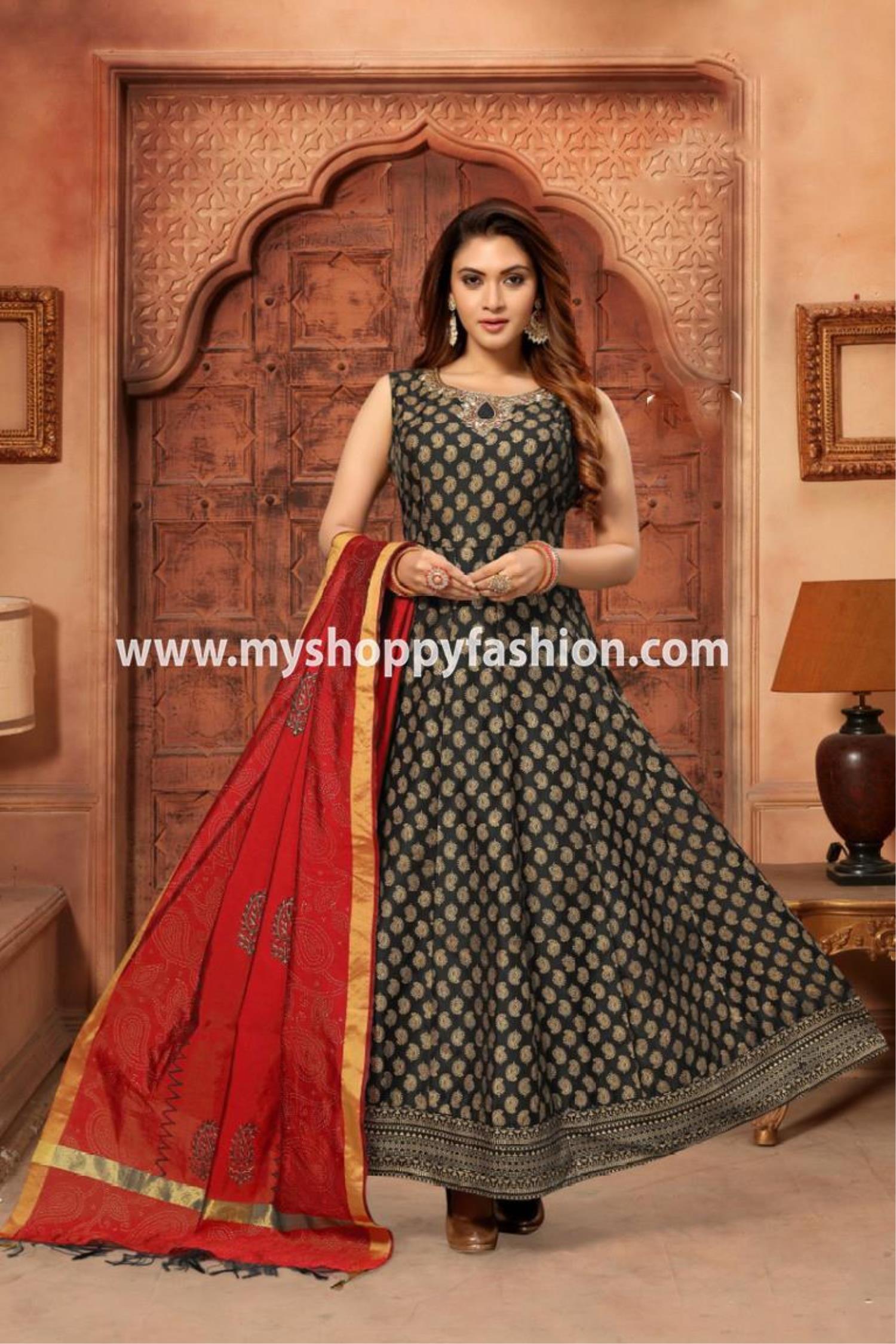 Designer Black Color Gown with Pashmina Dupatta :: ANOKHI FASHION