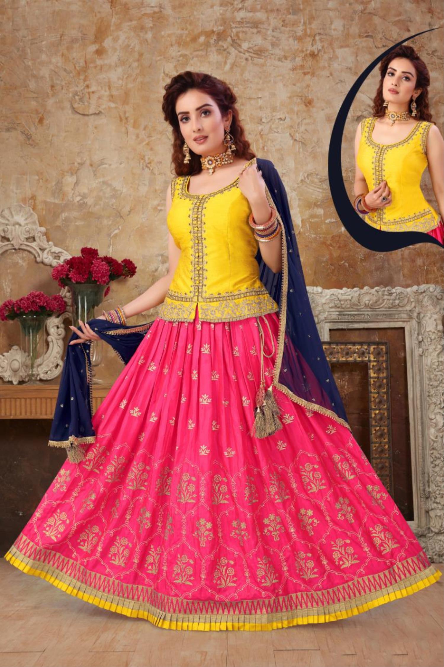 Party Wear Multicolor Kids Mustard Blue Printed Lehenga at Rs 1290/set in  New Delhi