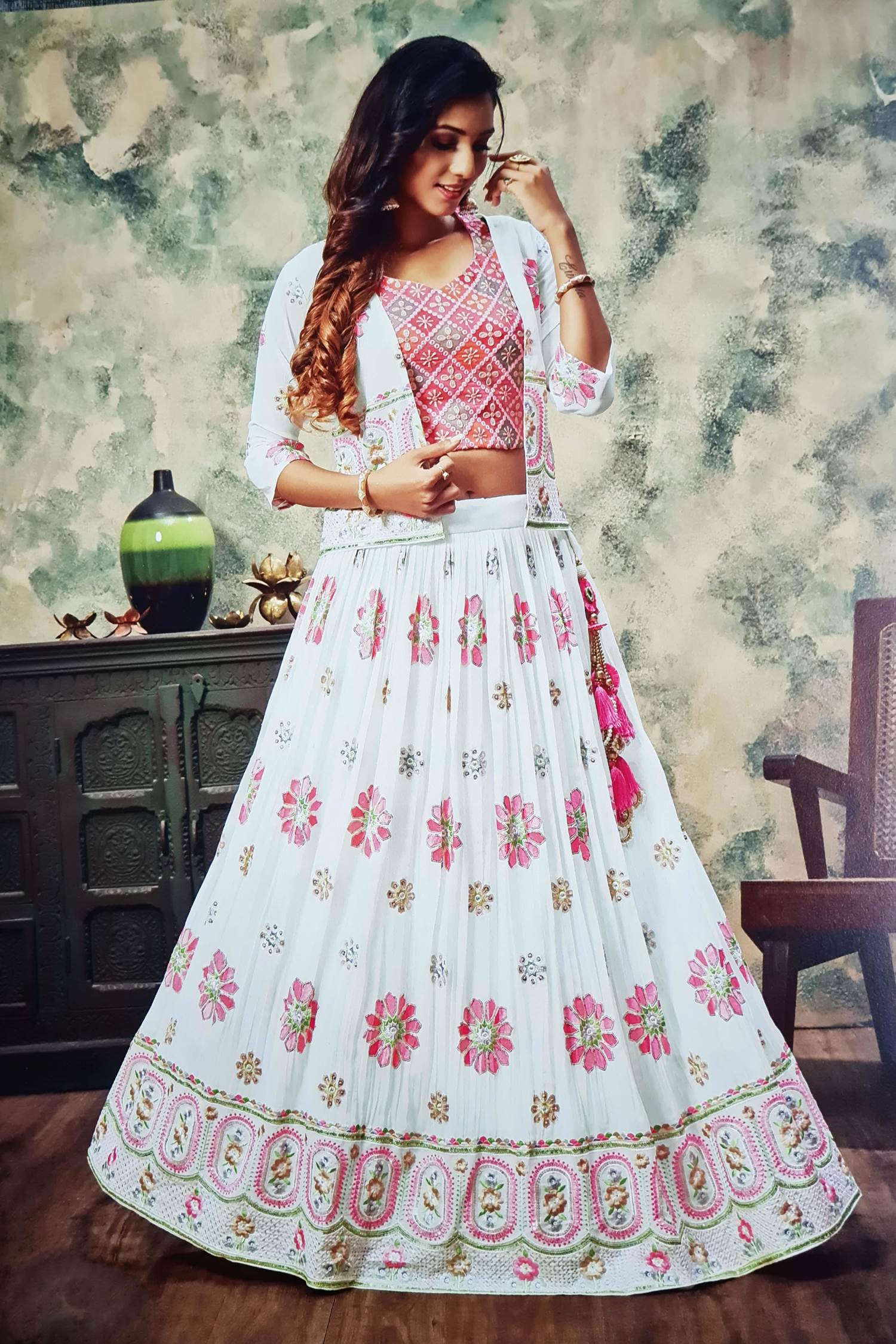 Pink Thread Embroidered Engagement Lehenga Choli 2404LG03