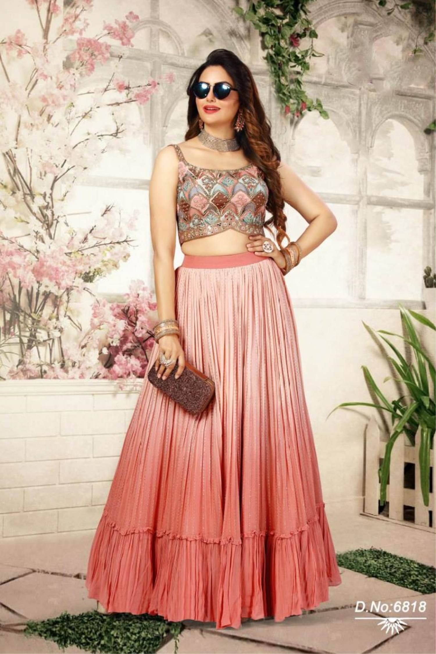 Peach Pink Heavy Embroidered Silk Lehenga Choli AA110