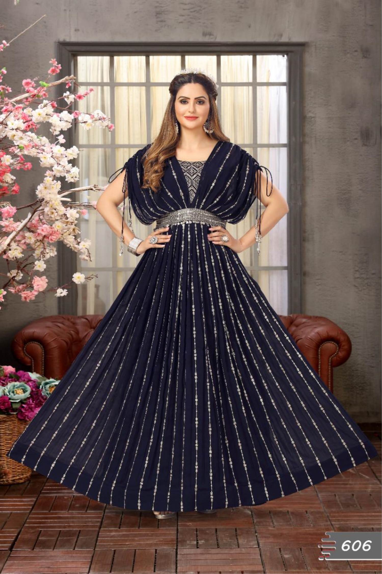 Blue color Party wear Designer Gown :: MY SHOPPY LADIES WEAR