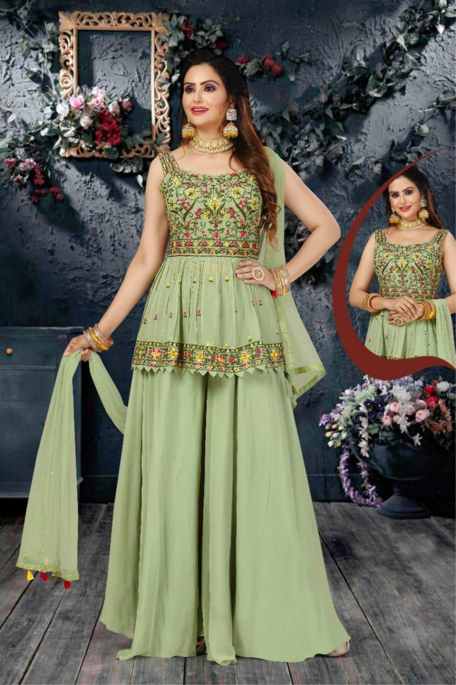Wine Color Party Wear Indo Western Plazo Suit With Dupatta :: ANOKHI FASHION