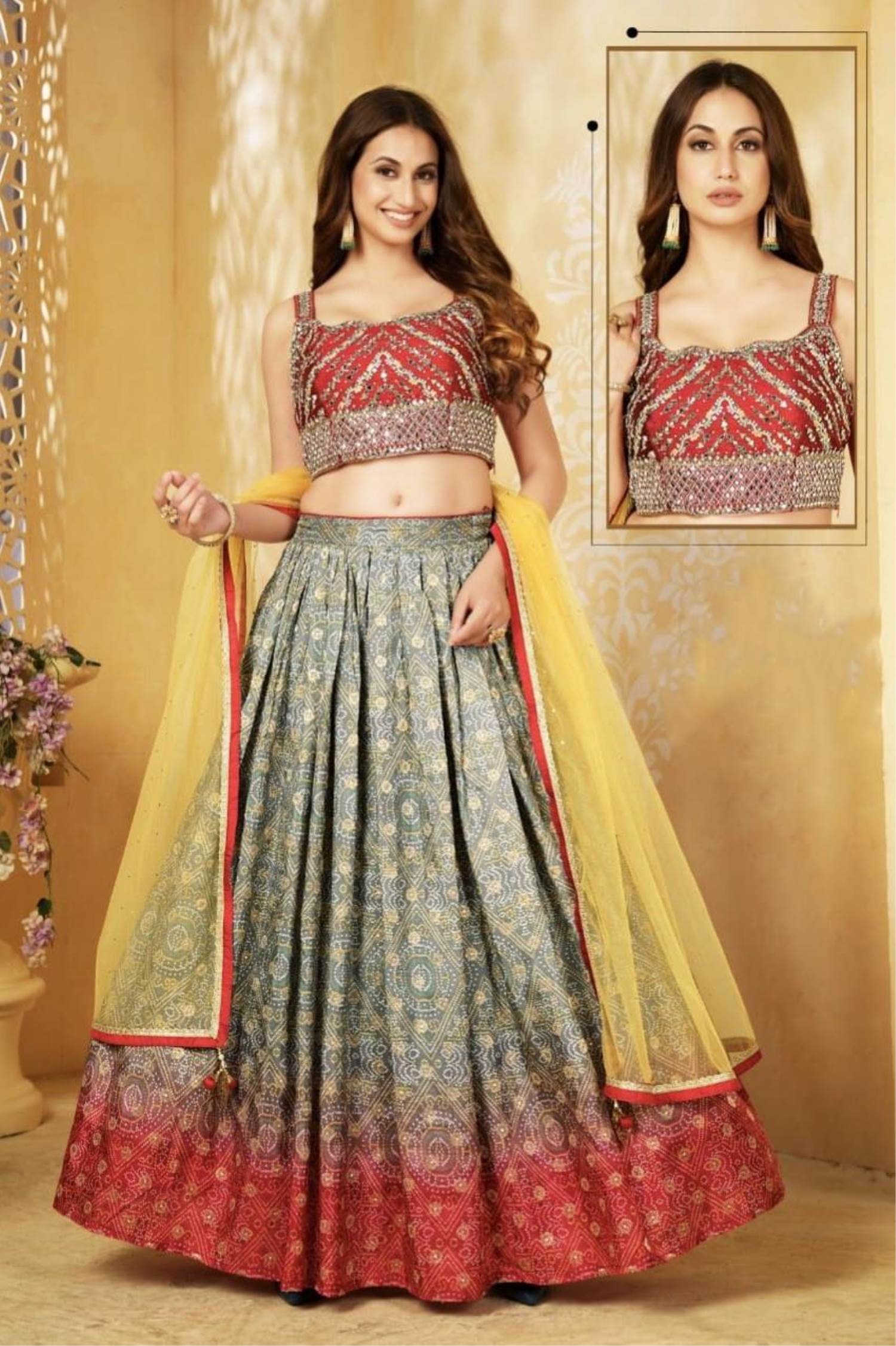 Net Fabric Embroidery Lehenga Choli In Grey Color