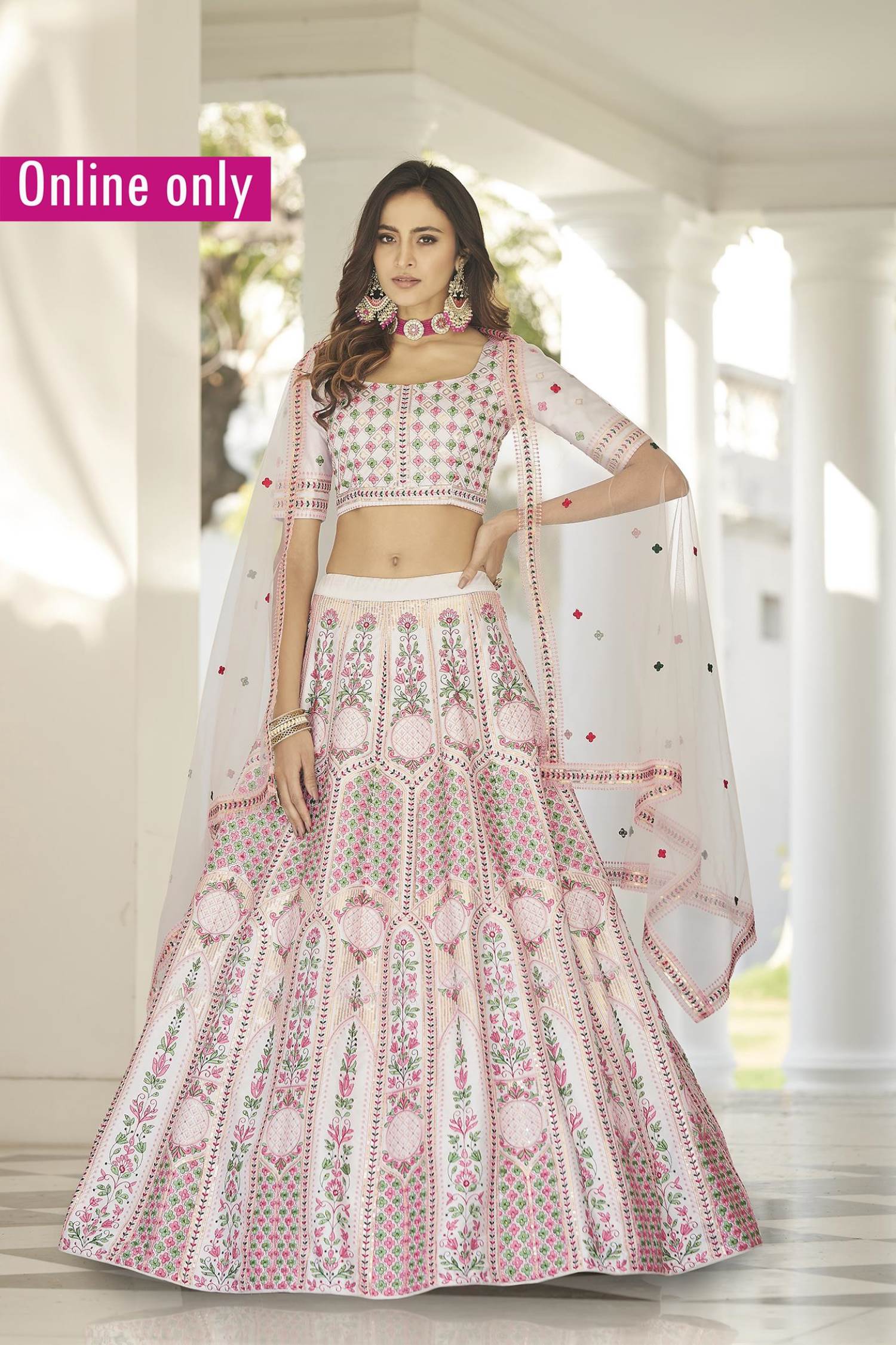 off white net bridal lehenga choli - Bawree Fashions