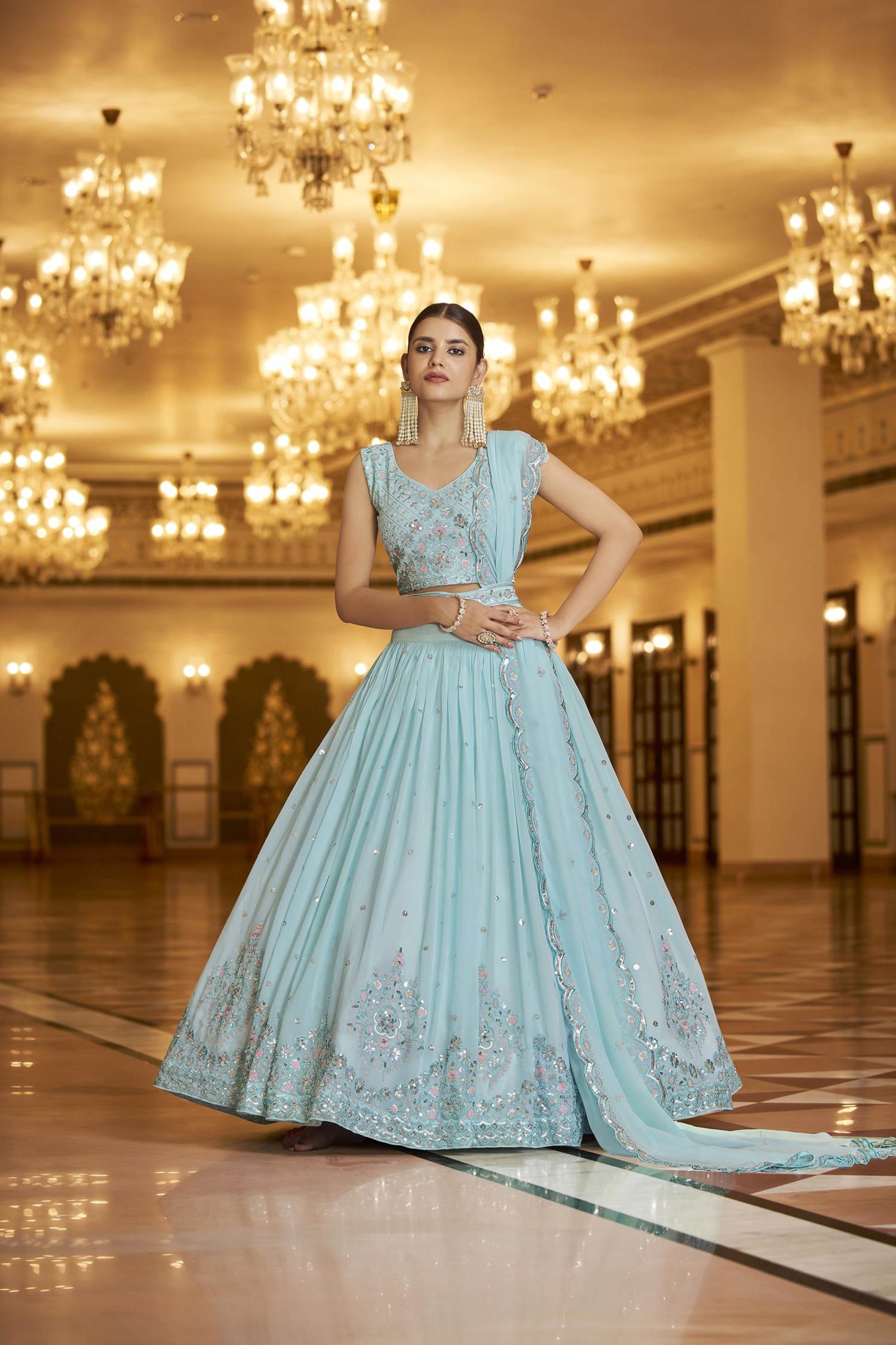 Beautiful blue with top colorful design lehnga Choli