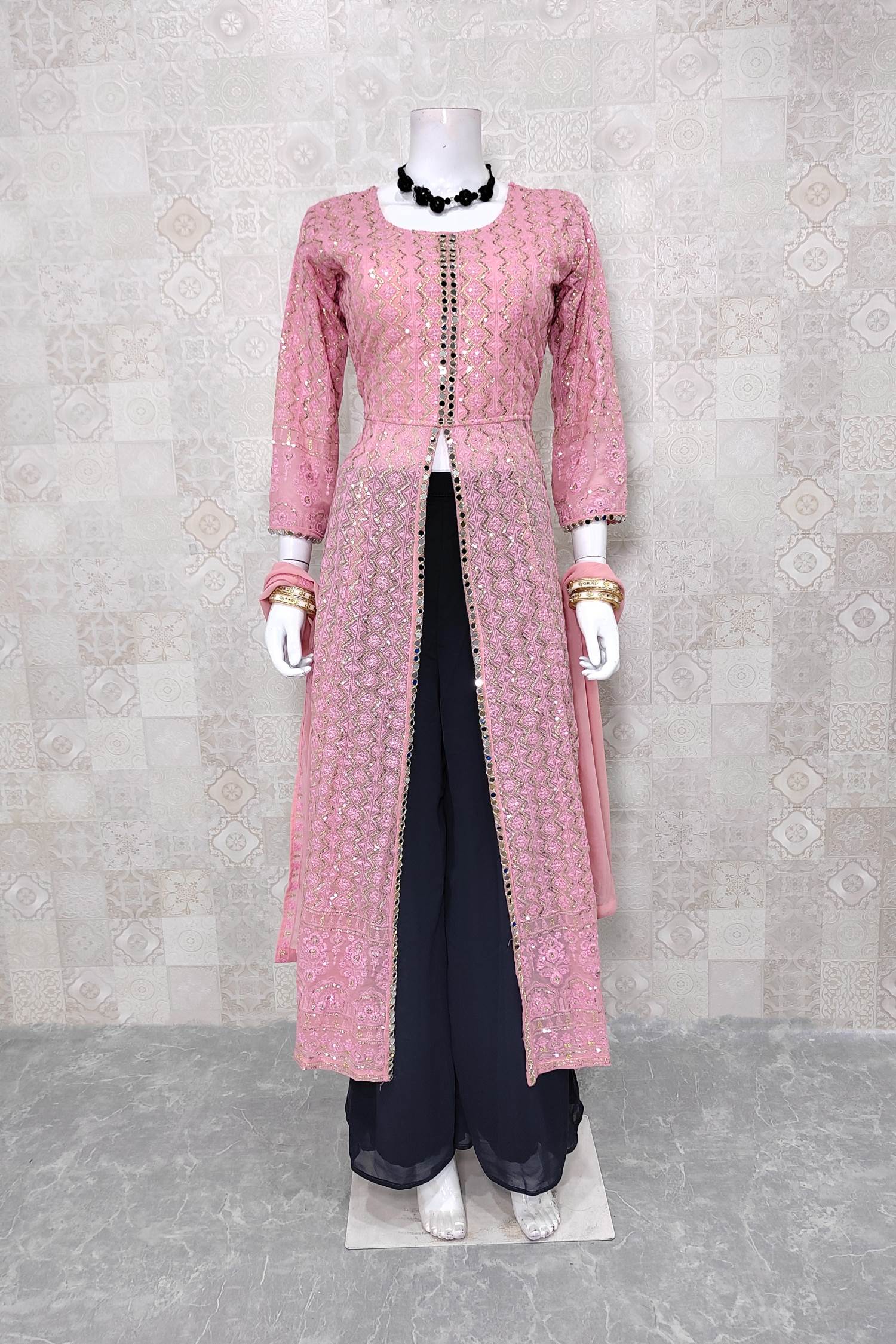 Kurta Sets & Suits | Embroided Three Piece Plazo Indo Western Dress | Freeup