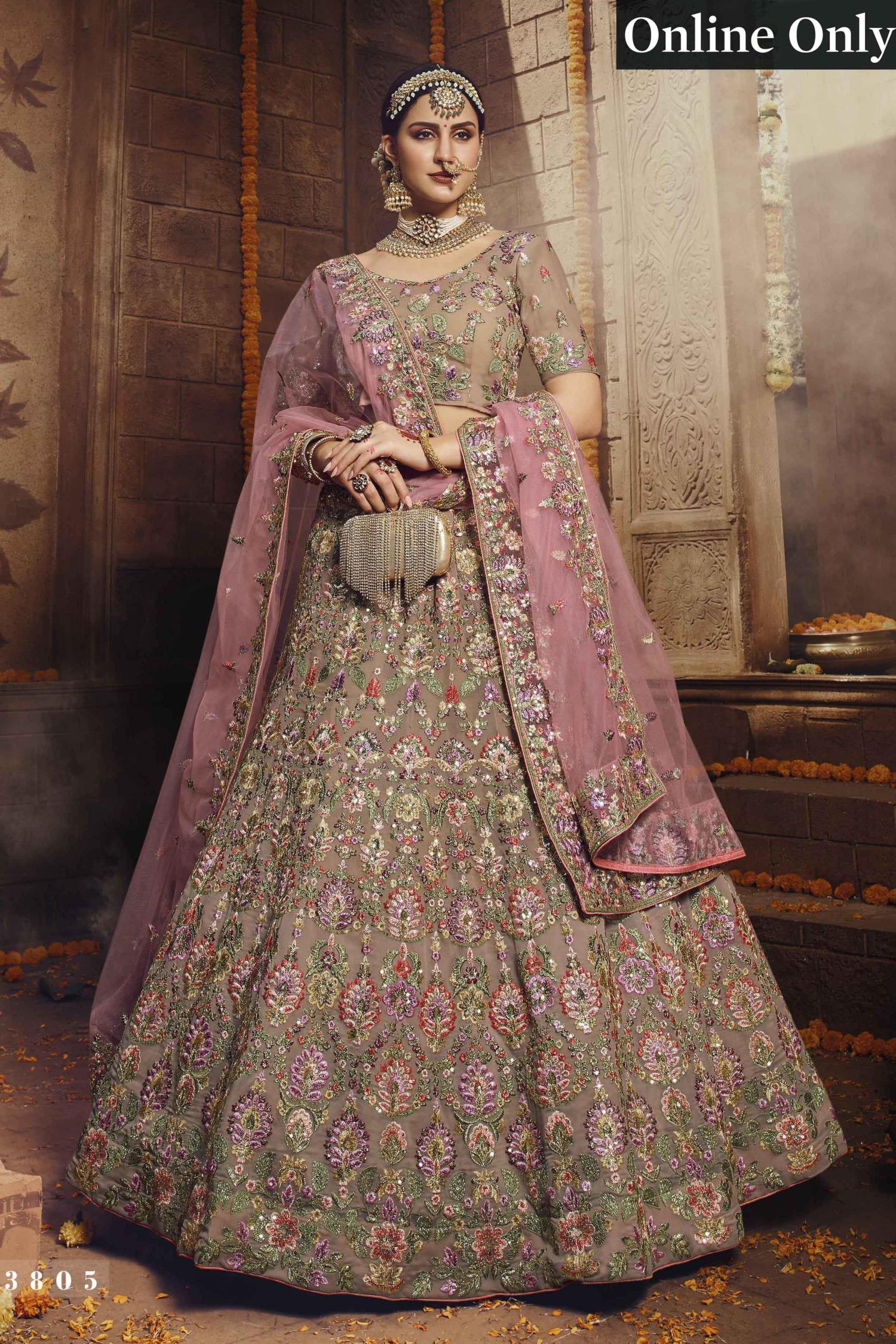 Pink Thread Embroidered Georgette Wedding Wear Lehenga Choli