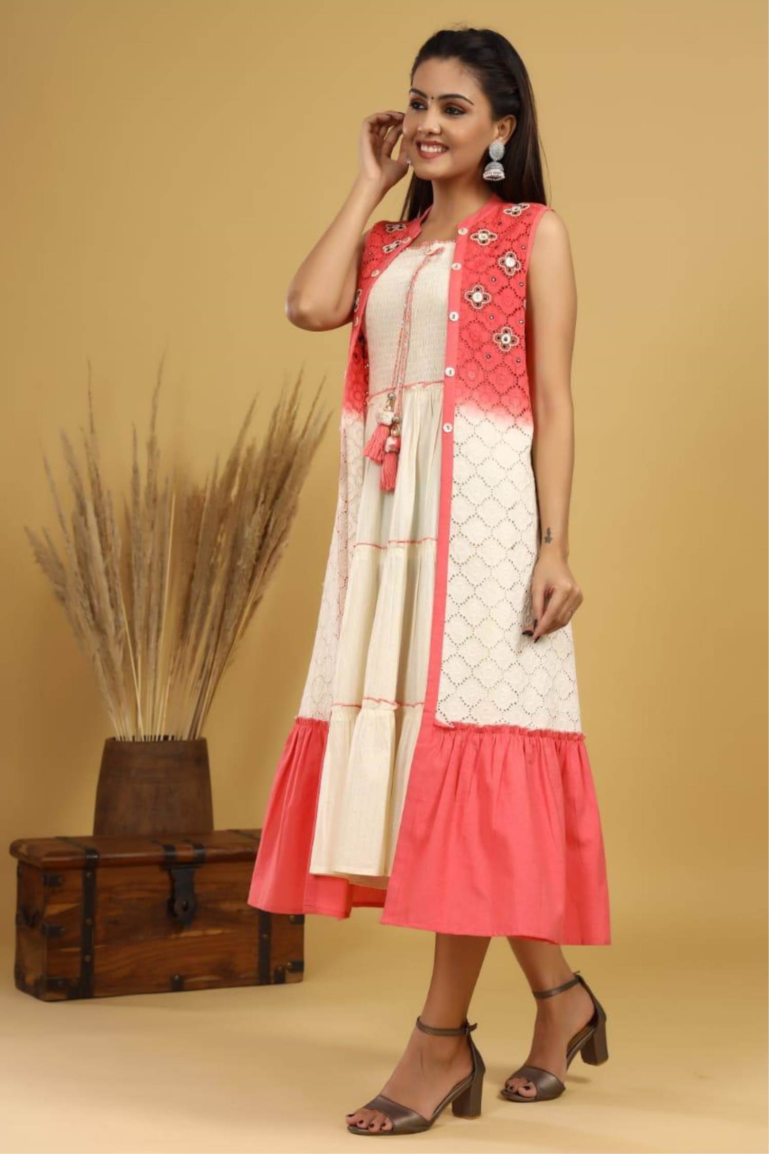 White Printed Georgette Kurti With Yoke Embroidery | Kurtis and Tunics  Online – Ria Fashions