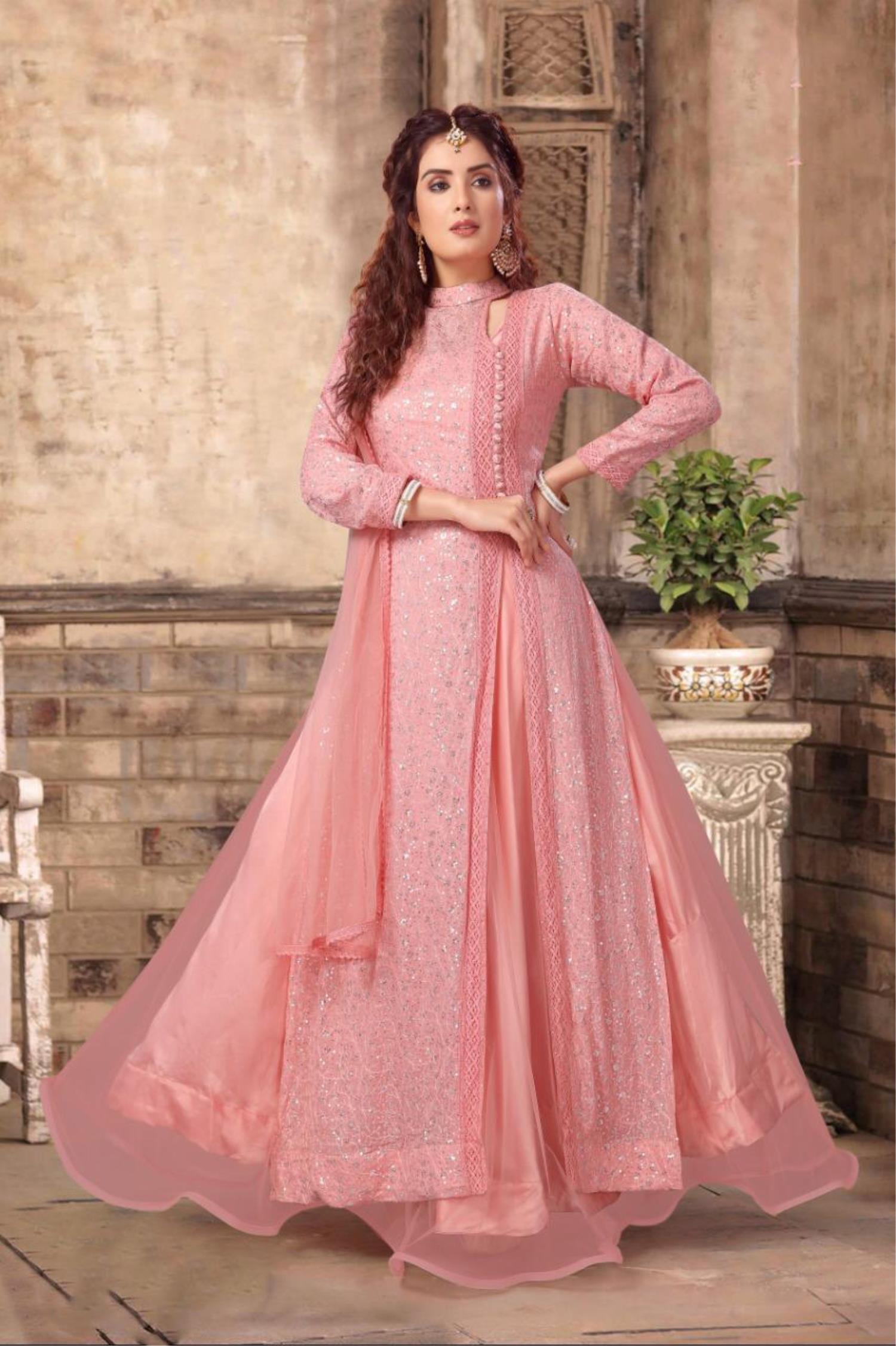 Pink gown with dupatta best sale