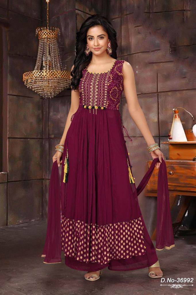Beautiful Yellow Rayon Readymade Anarkali Gherdar Plazo Suit Women Salwar  Kameez | eBay