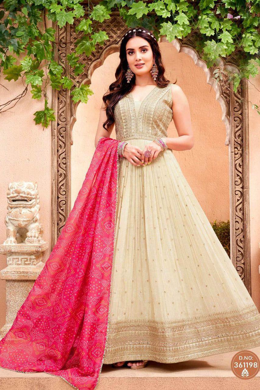 Cream Color Party Wear Designer Gown MY SHOPPY LADIES WEAR