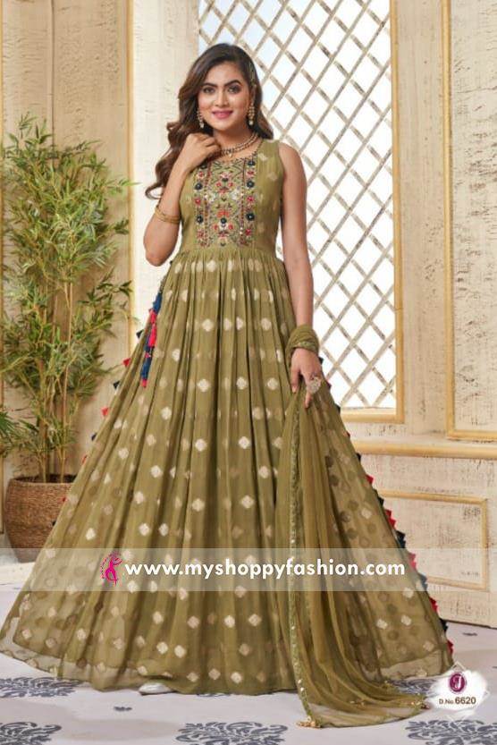 Buy Mehndi Colour Natural Crepe Gown Plain Dyed Fabric – FAB VOGUE Studio®