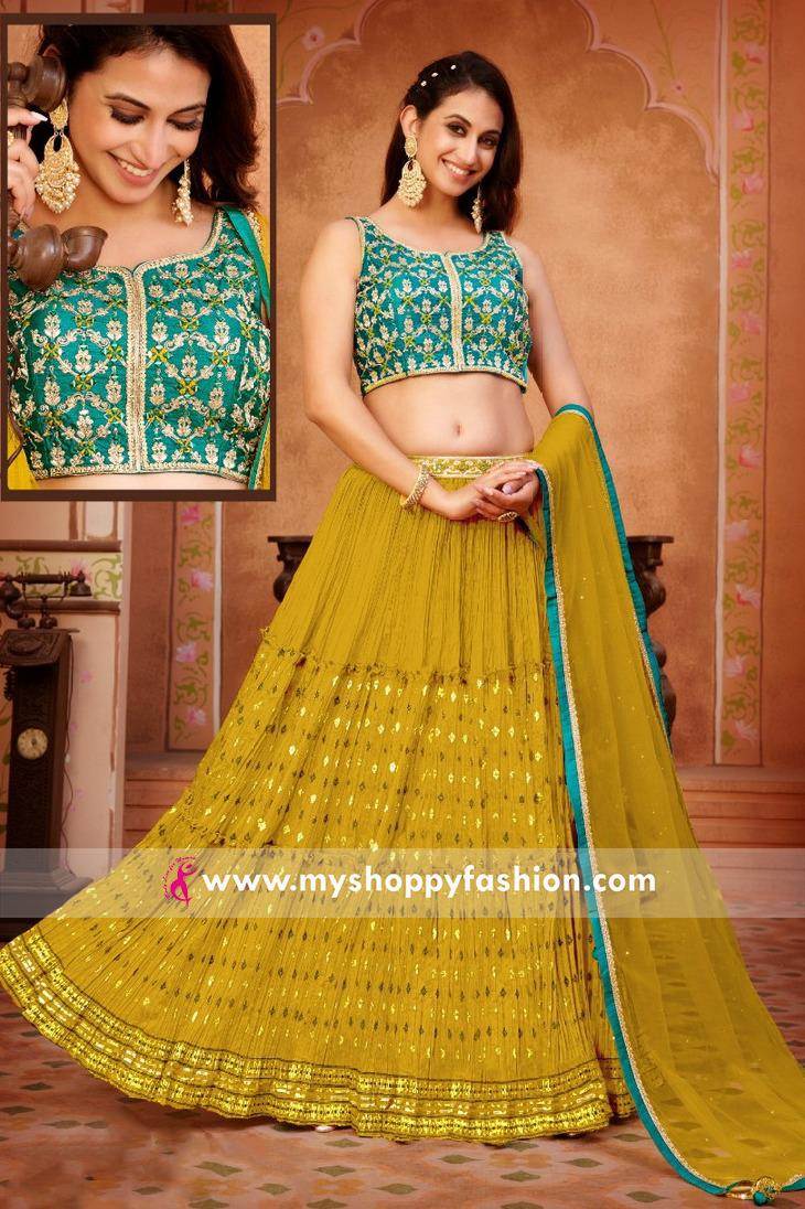 Buy Party Wear Rama Green Sequins Work Fancy Lehenga Choli Online From  Surat Wholesale Shop.
