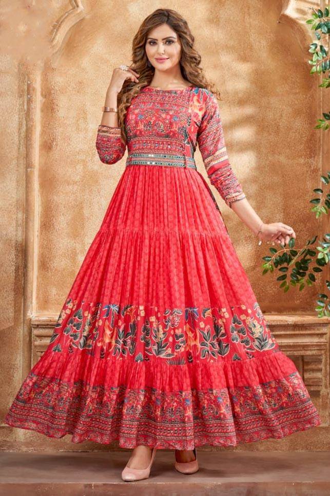 Rani Color Party Wear Embroidered Georgette Fabric Palazzo Dress