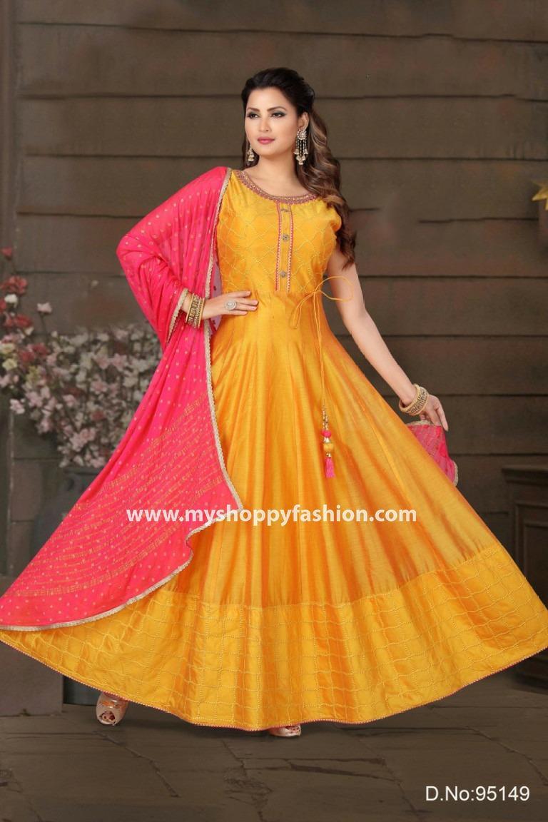 Yellow and pink combo | Indian anarkali dresses, Indian gowns dresses,  Kalamkari dresses