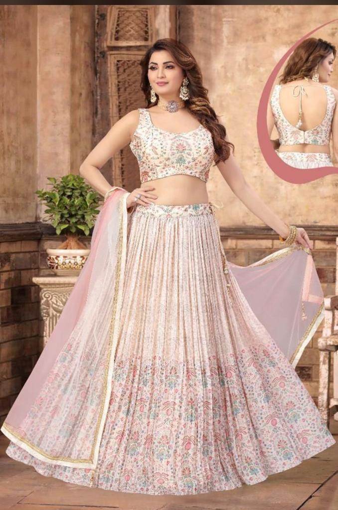 Buy Light Pink Printed Art Silk Engagement Lehenga Choli With Dupatta At  Designer Lehenga Choli