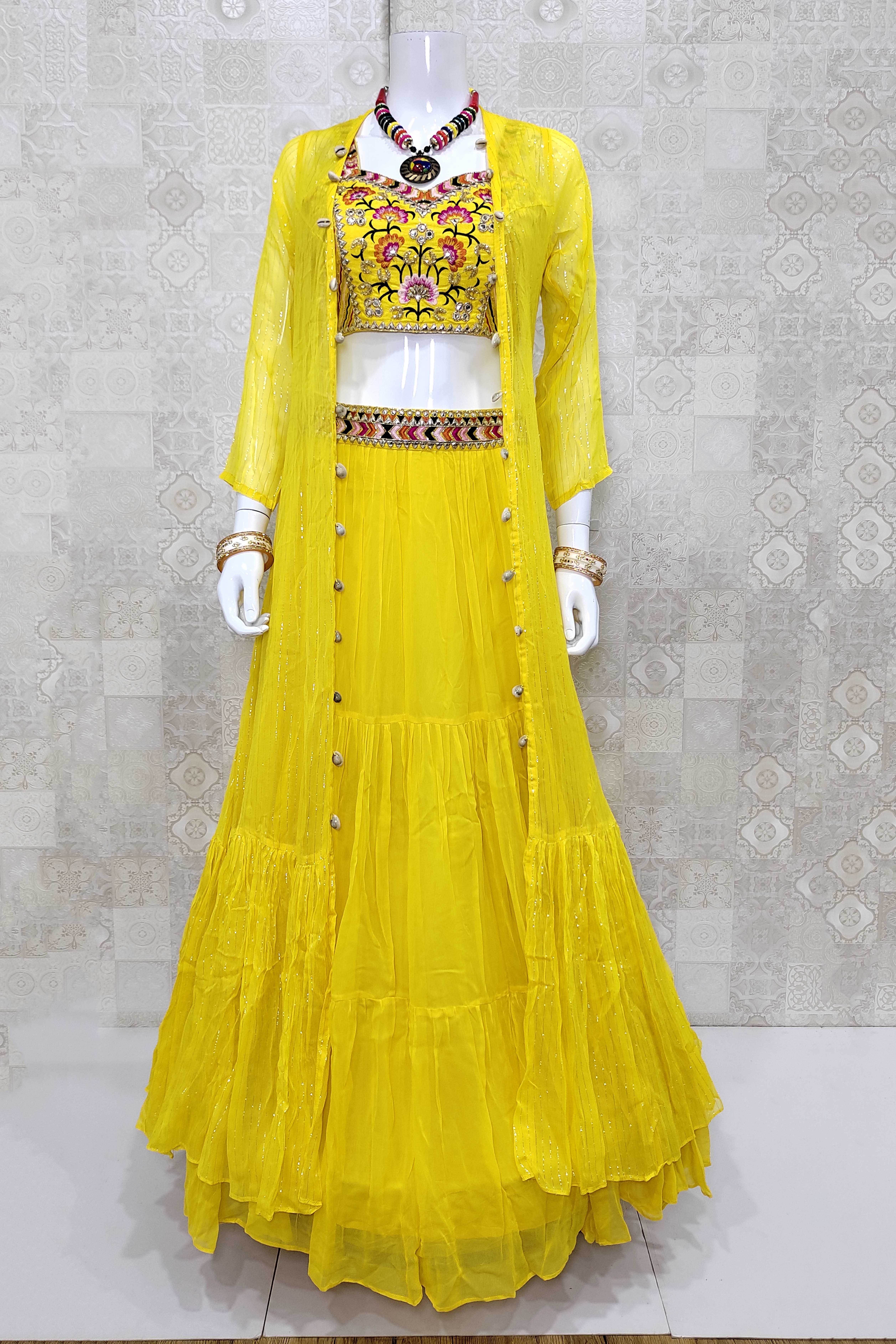 Lehenga choli outlet with long koti