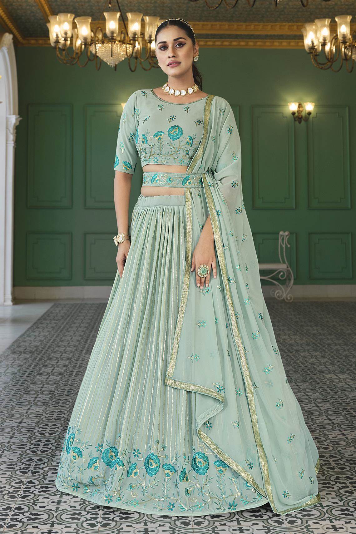 Attractive Pista Green Colored Designer Gown