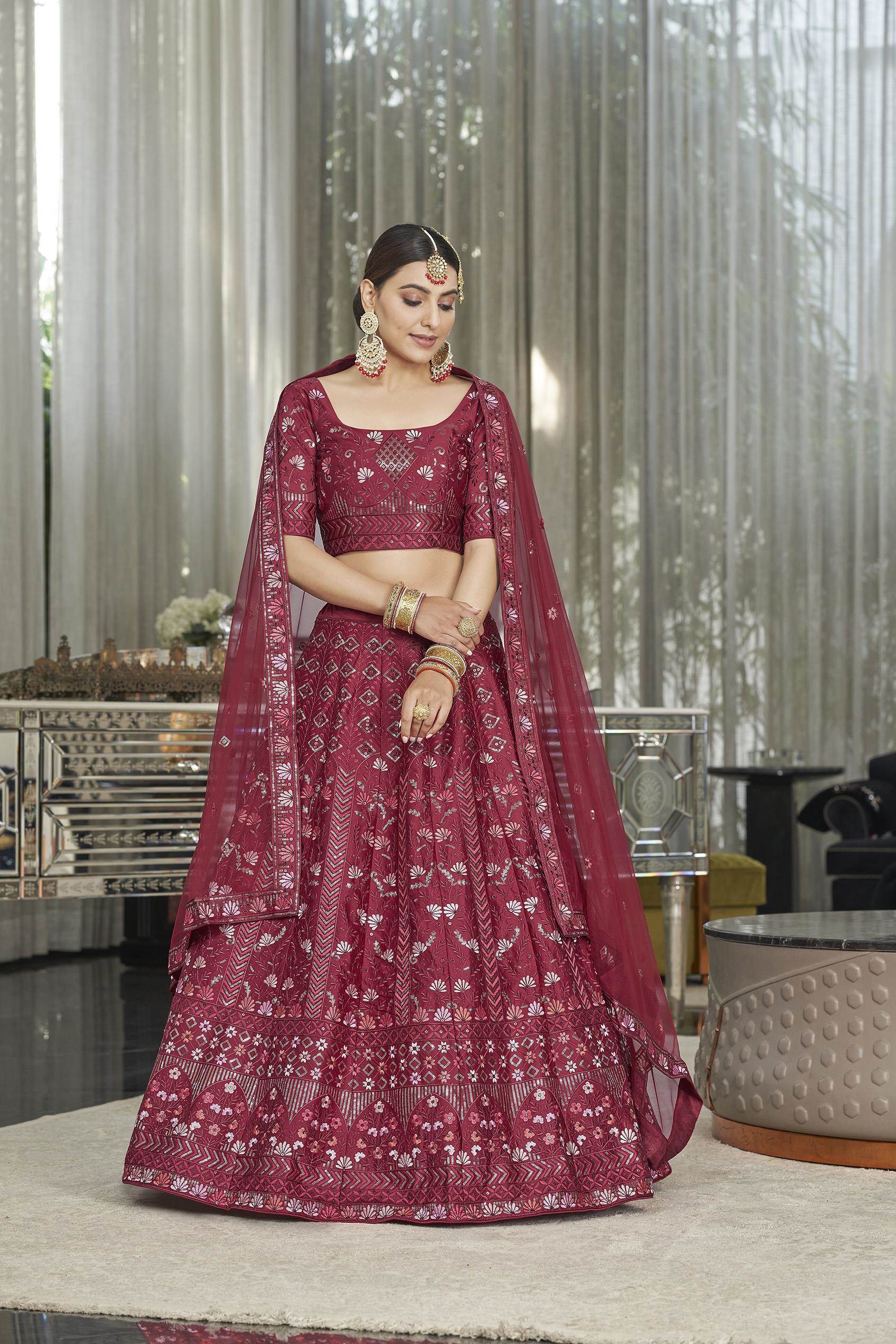 Embroidery Maroon Bridal Velvet Lehenga Choli at Rs 9999 in Surat | ID:  23185001897