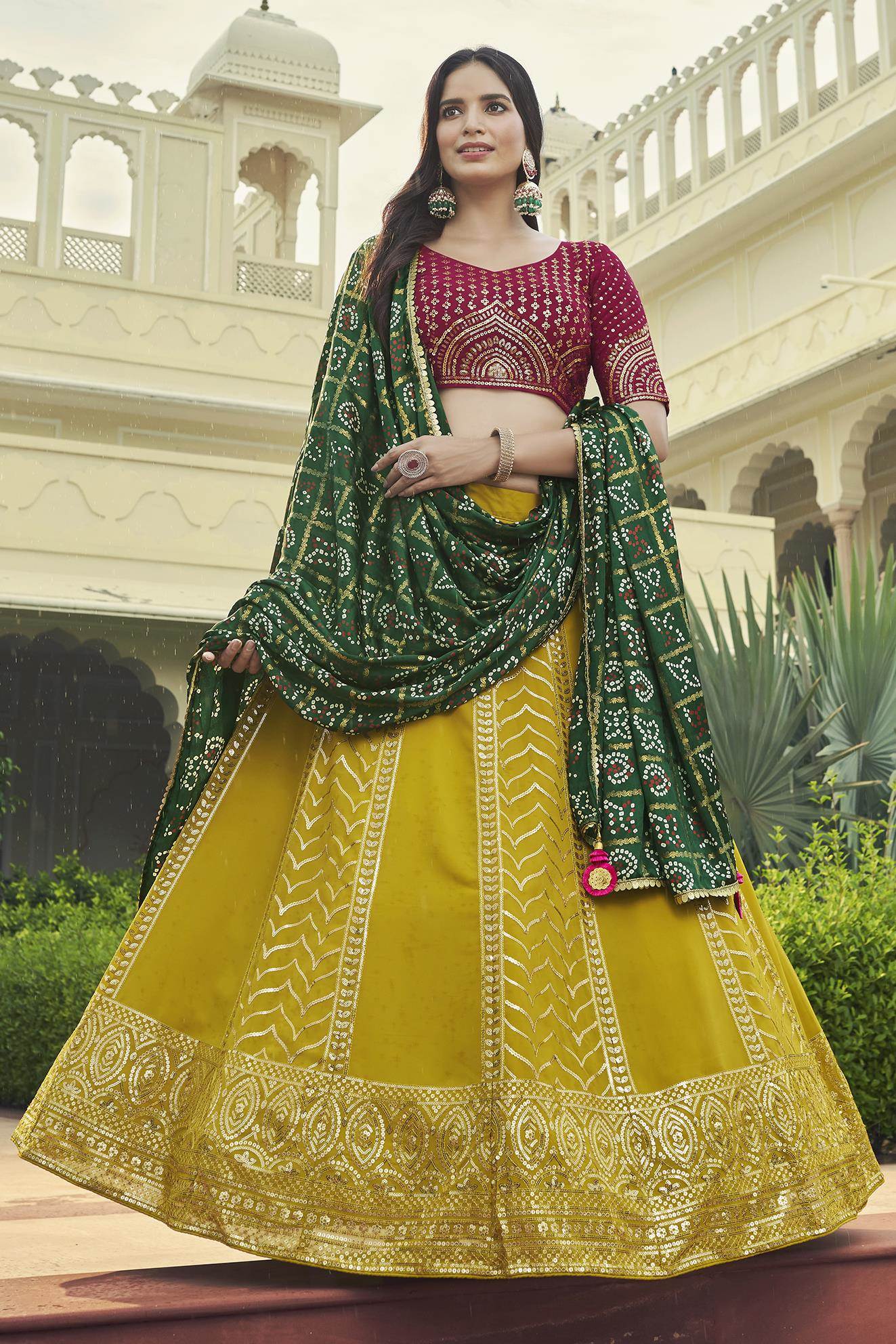 Yellow & Pink Kalamkari Silk Lehenga | Bridal Haldi Outfit | ViBha