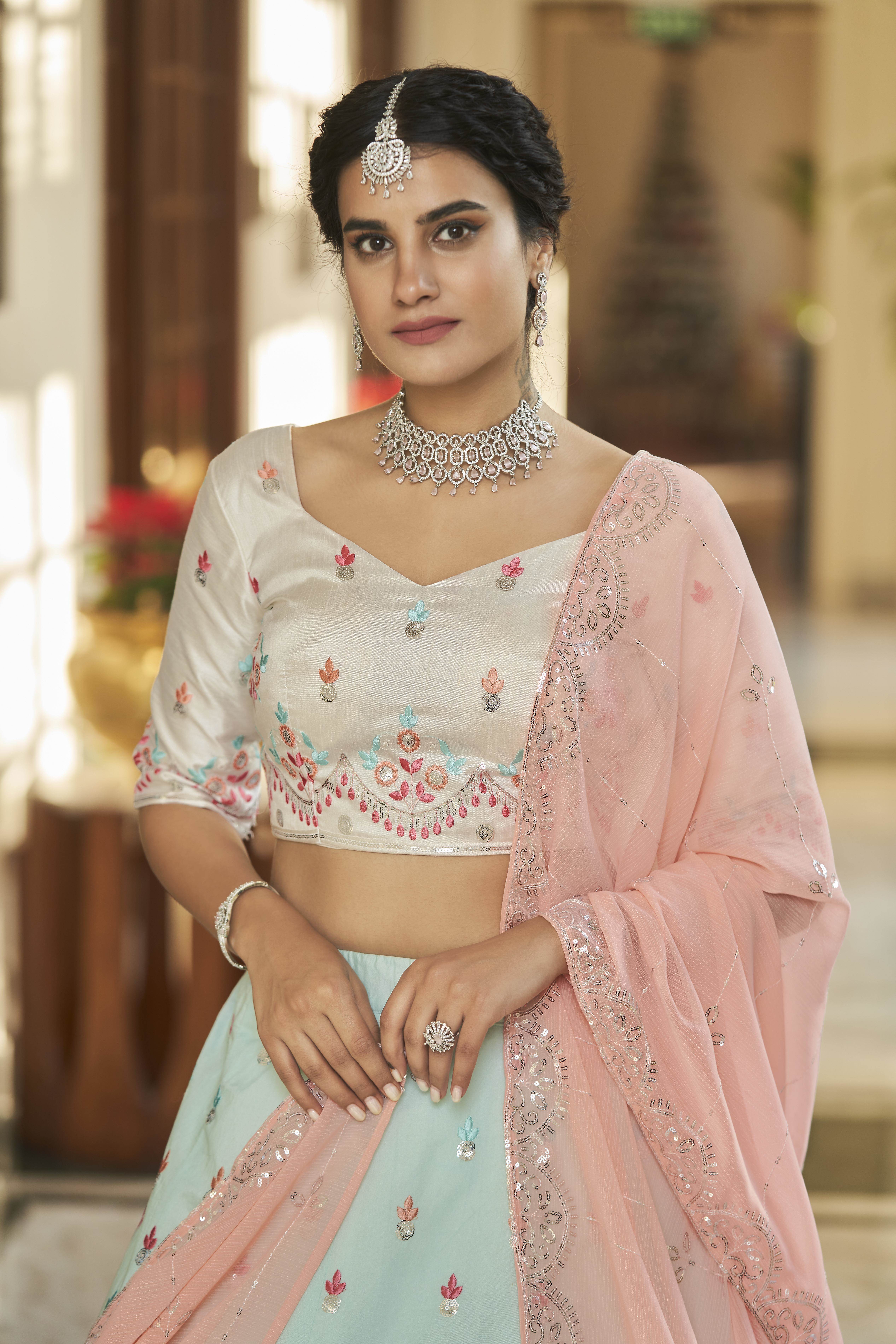 Peach Color Banarasi Silk Heavy Bridal Wedding Wear Lehenga Choli  -1382129547