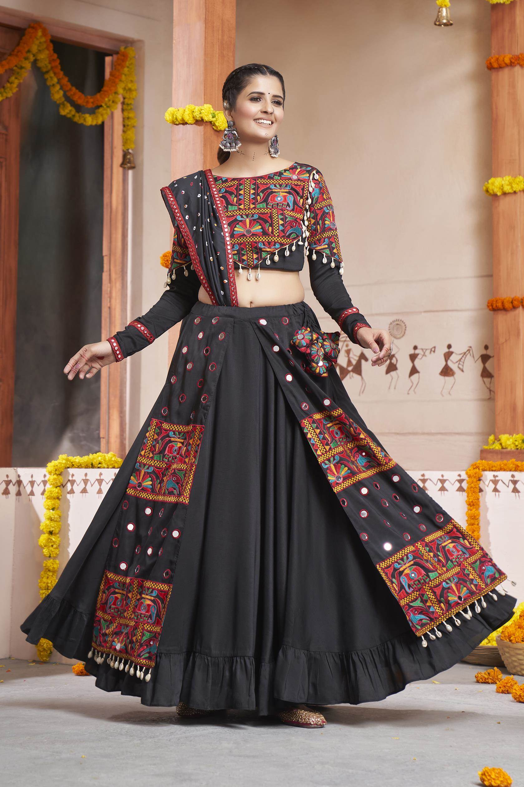 Buy ASPORA Women Black,Red Printed Poly Georgette Lehenga Choli Set(M)  Online at Best Prices in India - JioMart.