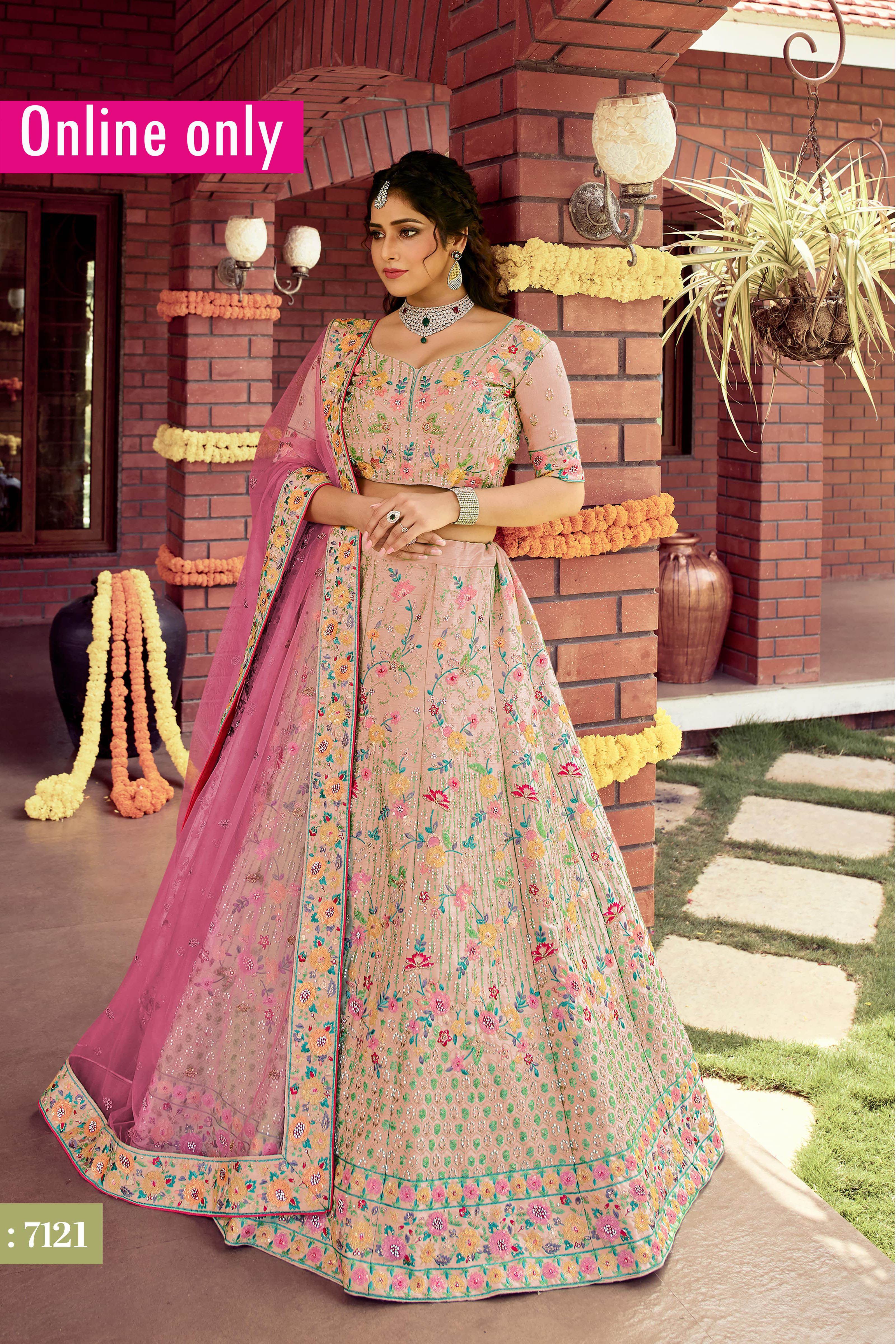 Buy Multi Colour Cotton Digital Print Lehenga Choli Online : Indian Ethnic  Wear - Lehenga