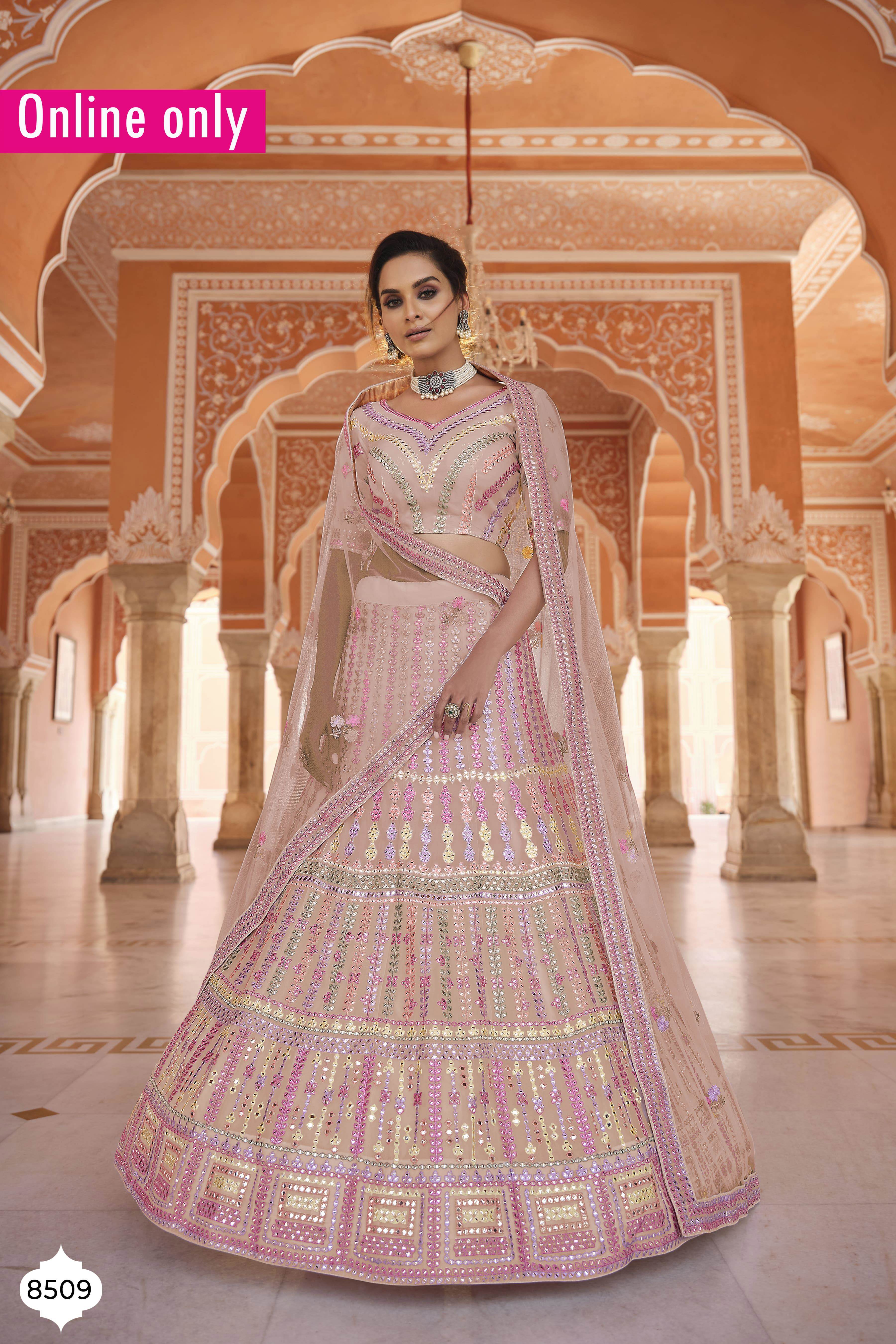 Peach Color Georgette Designer Mehendi Wedding Wear Lehenga Choli  -1129127677
