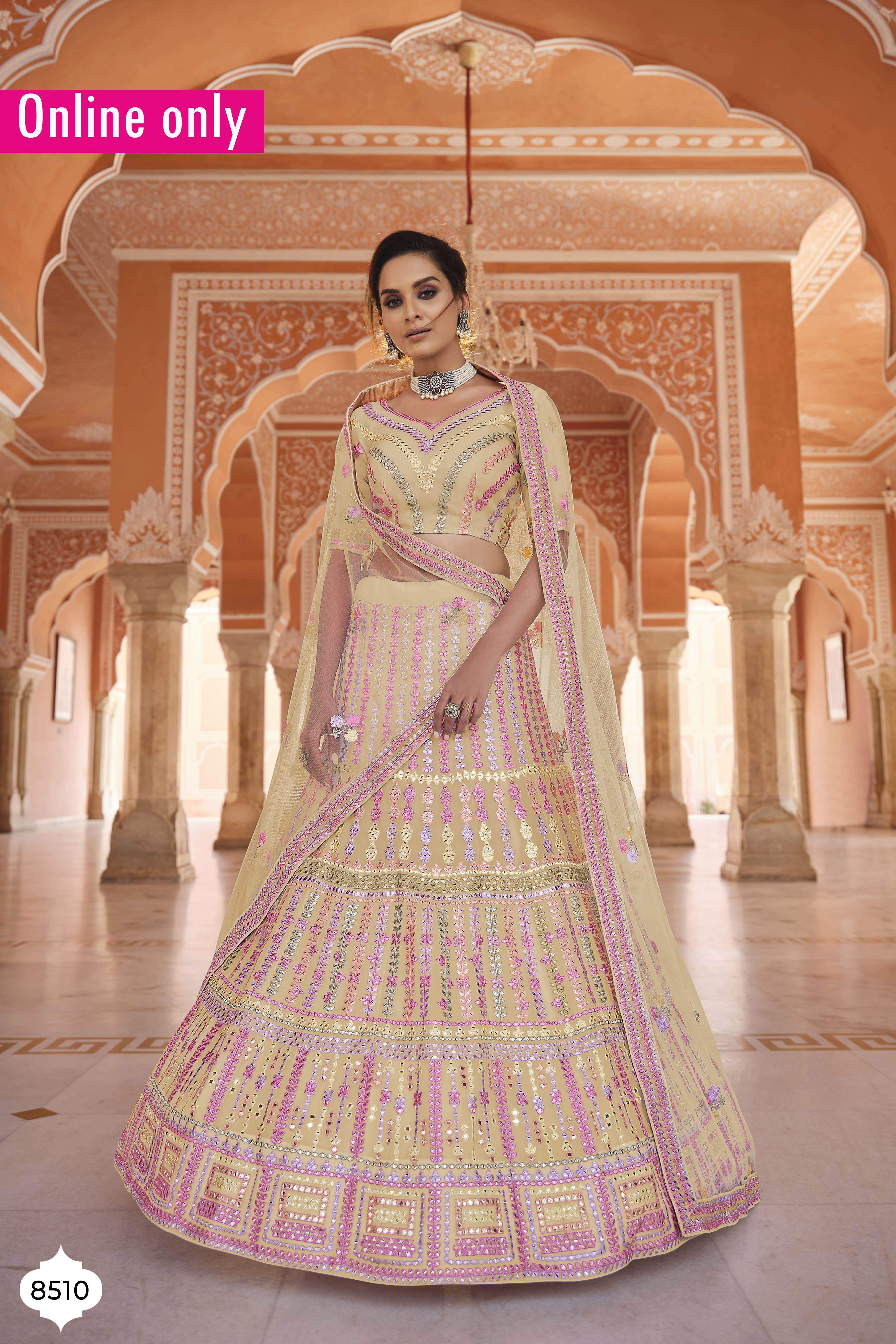 Lehenga Choli : Light yellow georgette embroidered sequence ...