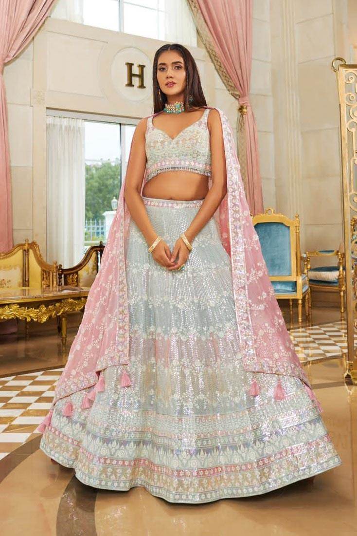Sky Blue Lehenga Cholis: Elevate Your Style with Sky Blue Lehengas from  Zeel Clothing | Color: Sky Blue