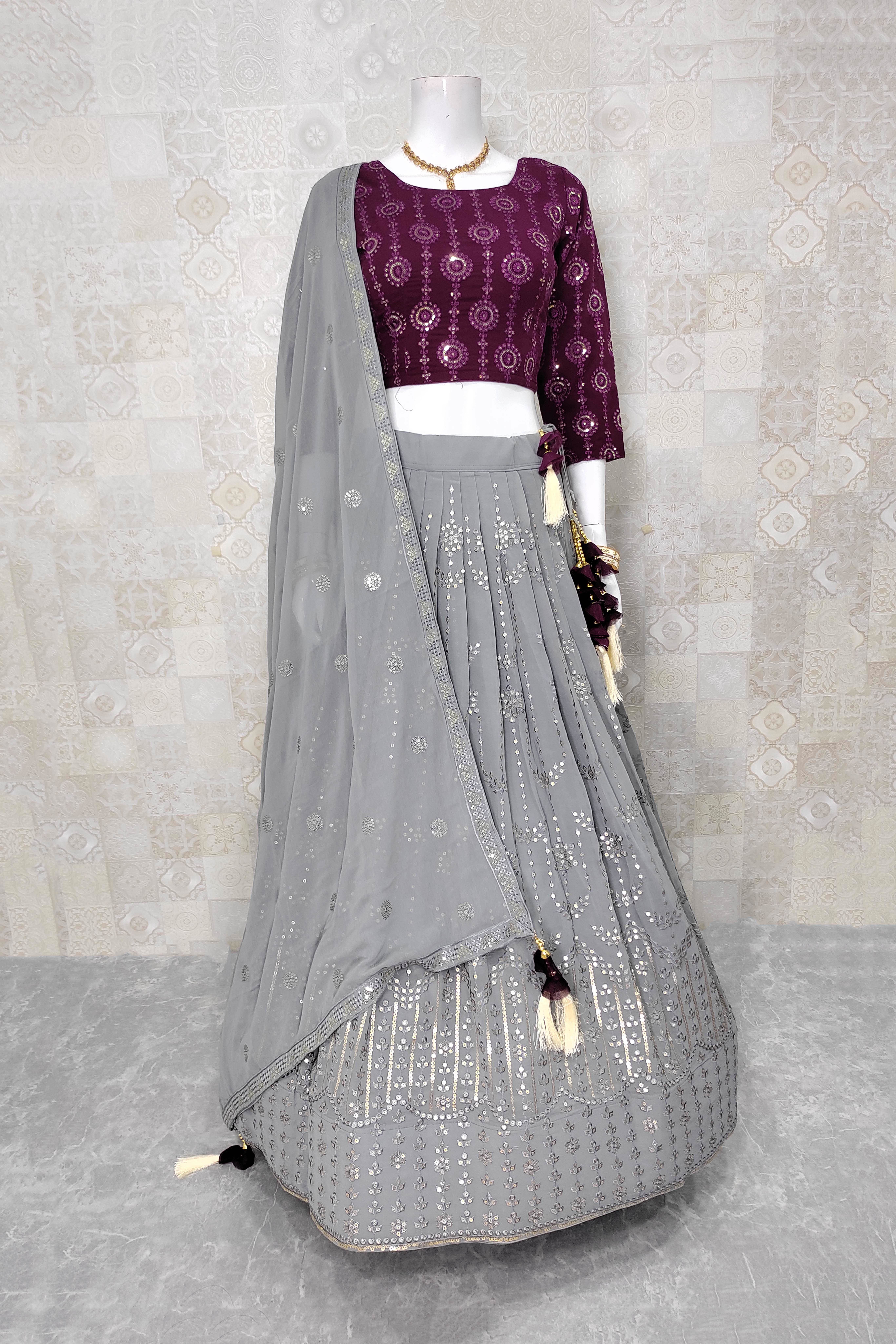 Deep Pink / Wine Glittery Lehenga Set [product_title] | OORVI DESAI |  Designer Indian Wedding Dresses in London