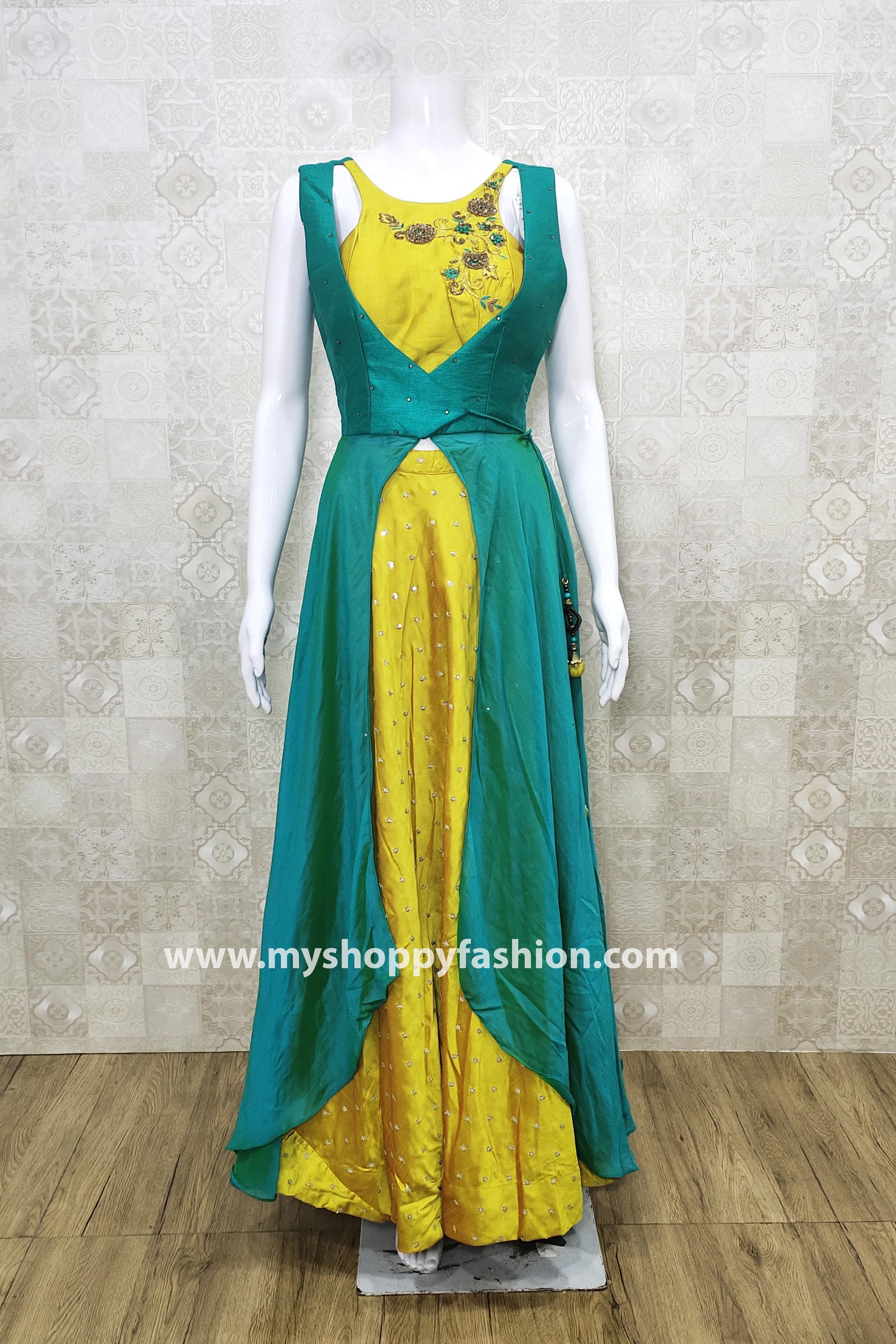 Yellow and Green Ready to wear Satin Georgette Sharara suit salwar kameez  designer Indian Dress Muslim Women 8053: Buy Online at Best Price in UAE -  Amazon.ae