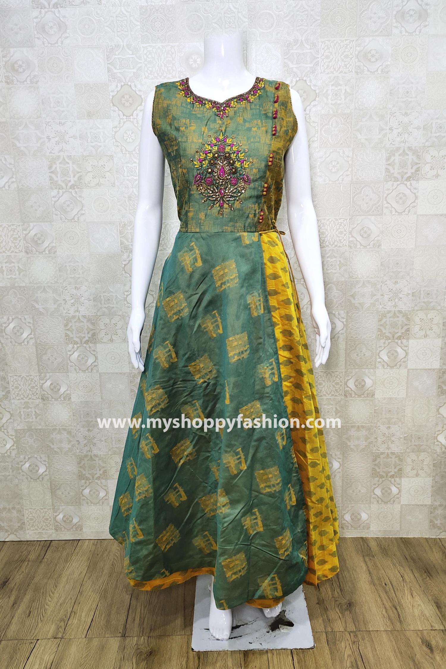 Mehndi Green Color Party Wear Gown With Dupatta :: MY SHOPPY LADIES WEAR