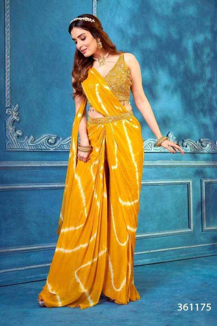 Indo-Western Georgette Silk Embroidery Work Saree & Blouse